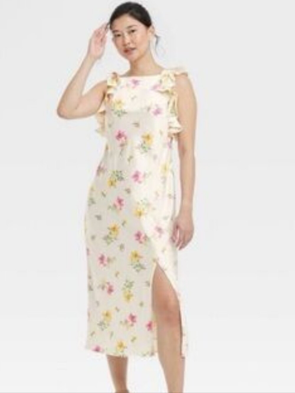 A New Day Satin Floral Maxi With Ruffle Sleeves Size XXL